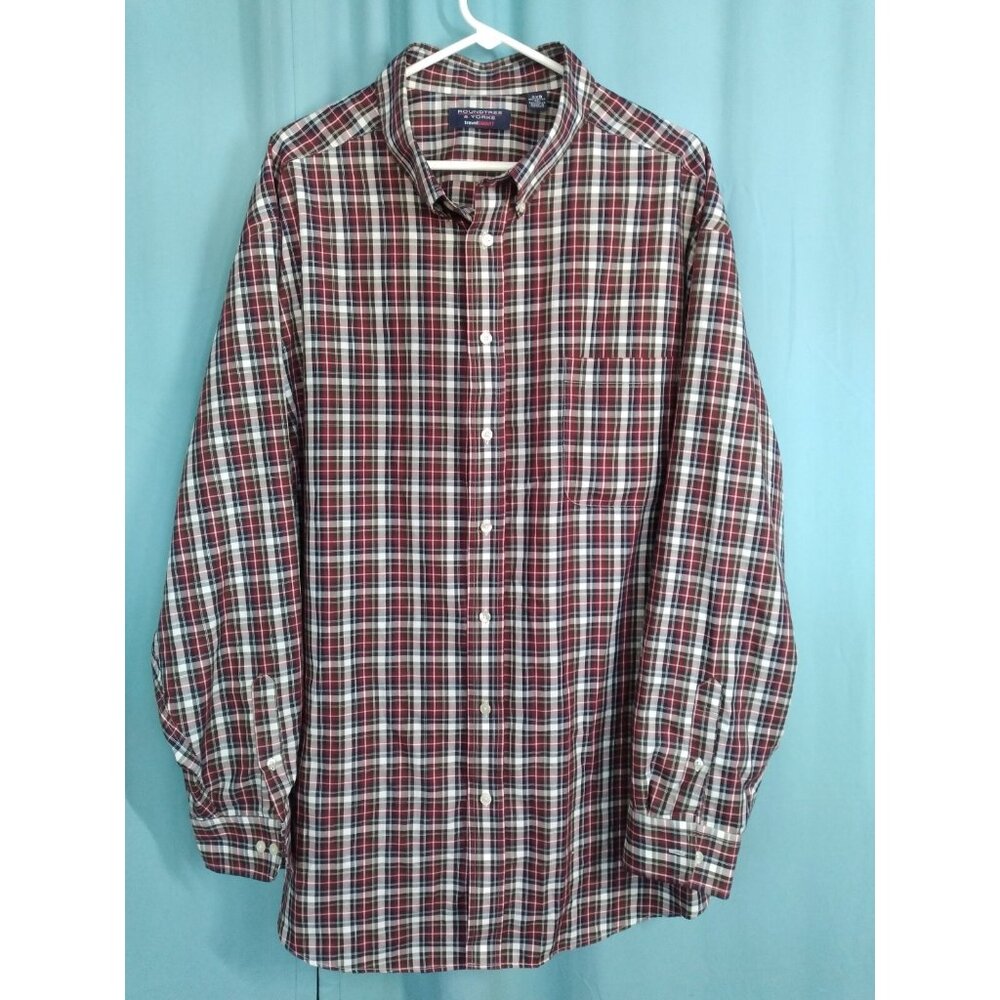 ROUNDTREE & YORKE Men Black Red Plaid travelSMART Shirt Big Tall 3XB